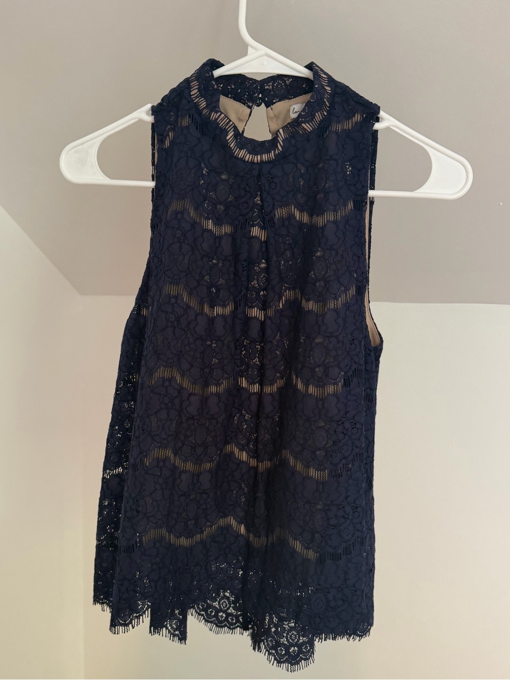 love, Fire Navy Lace Tank with Beige Lining